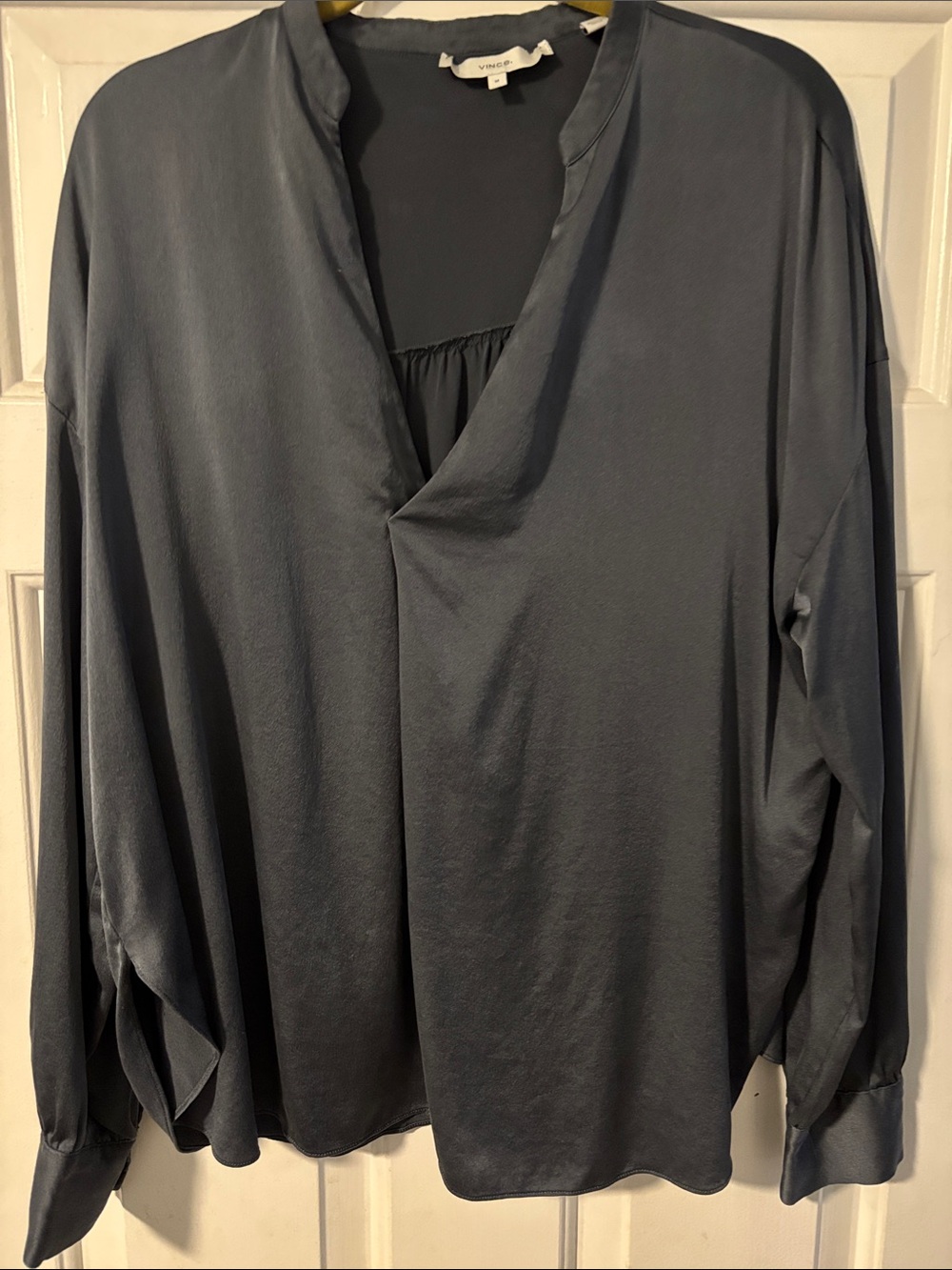 Vince Slate-Blue V-Neck Long Sleeve Blouse Size Medium